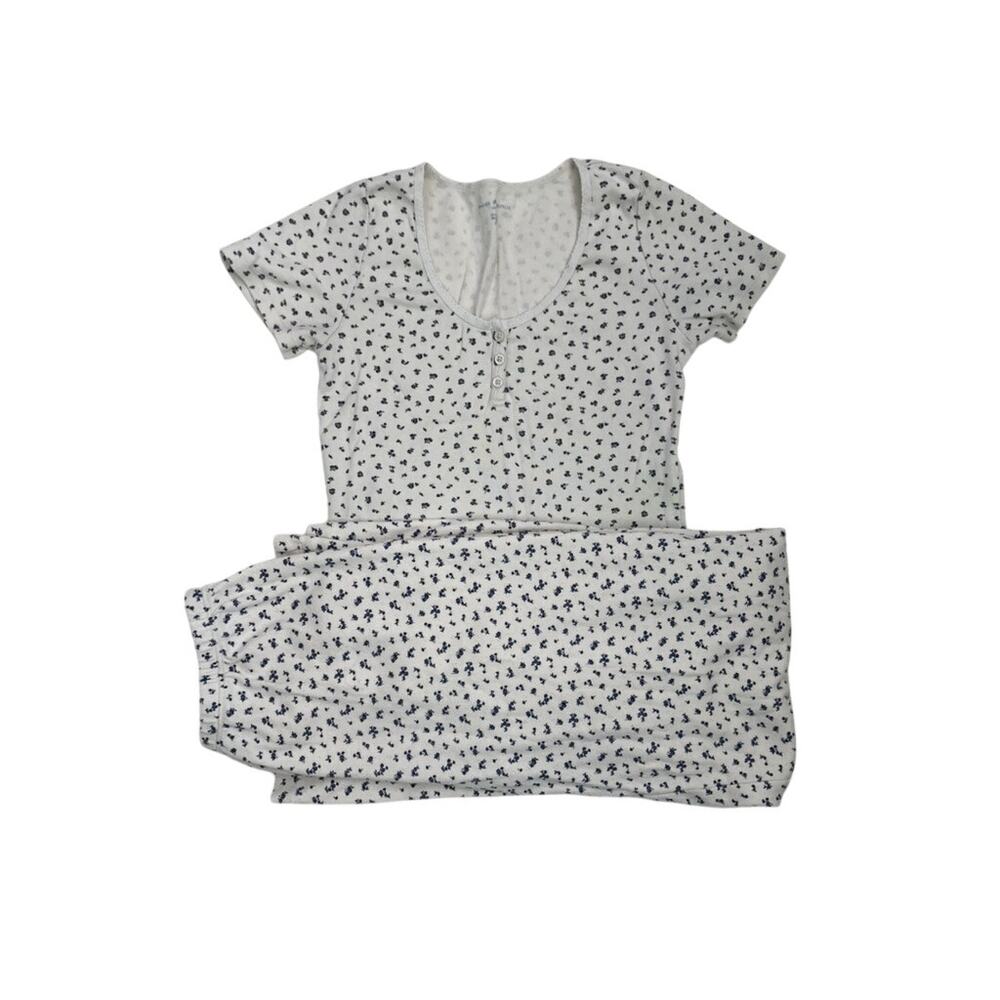 Women's White Short Sleeve Printed Pajama Set